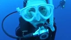 Nice Scuba Diving Woman Floating And Smiling Underwater