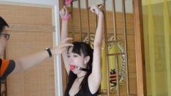 Chinese Sweet Female Handcuffs And Ball Gag Bondage