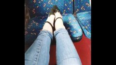 My Petite Sister Plays With Her Feet In The Train. Public Foot Fetish