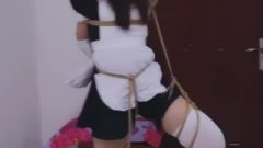 Japanese Chambermaid With Stocking In Suspended Bondage